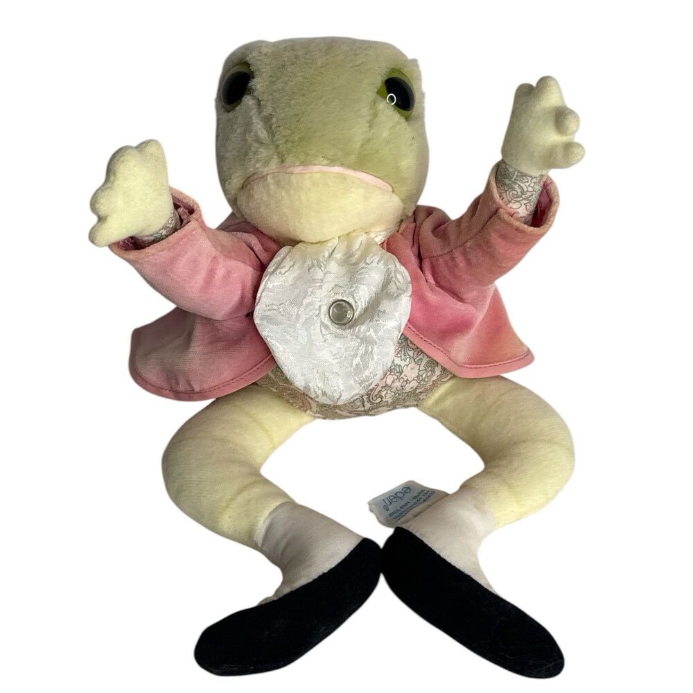 Vintage Eden Plush Frog Pink Jacket Lace Bib Storybook Cottagecore Toy 10"